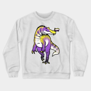 NON-BINARYonyx Prideosaur - Pride Month Non-Binary Flag Dinosaur Crewneck Sweatshirt